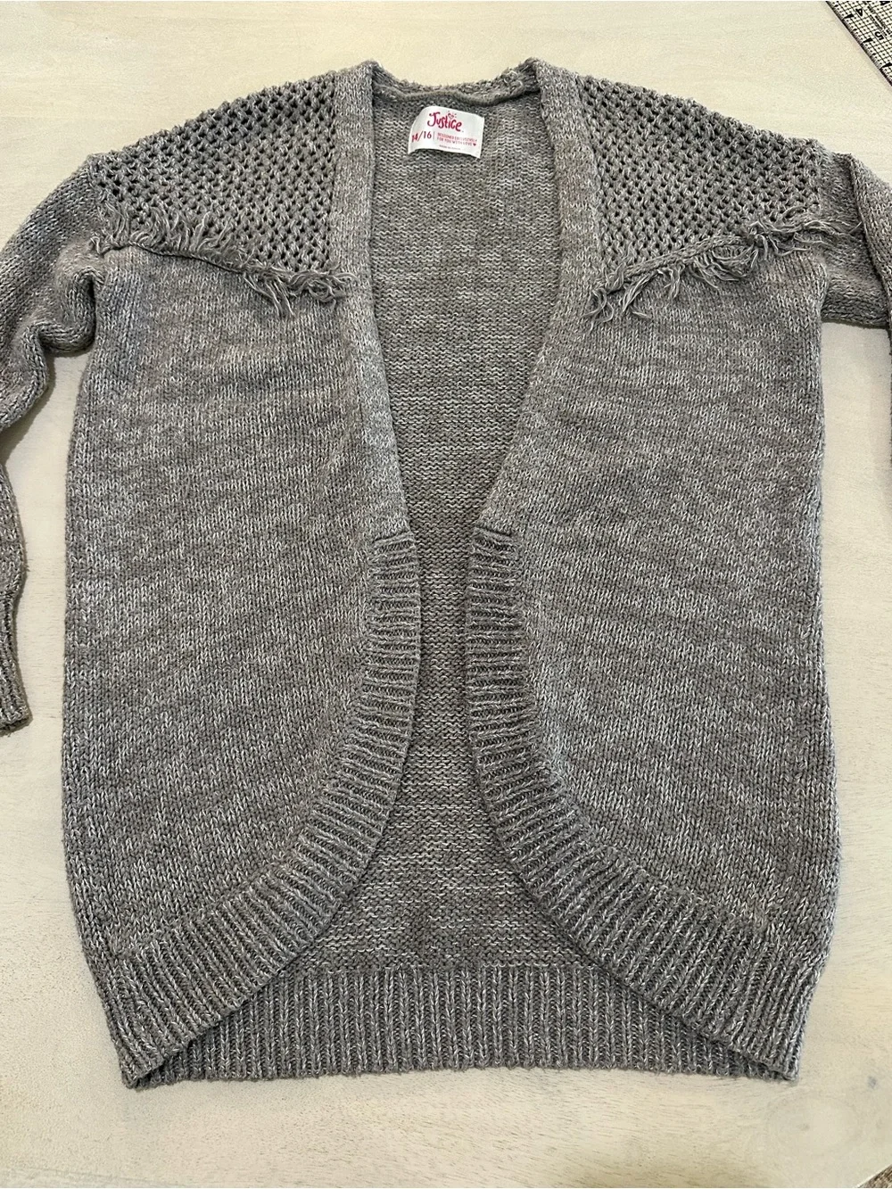 Justice. Gray Open-Front Knit Sweater Cardigan
